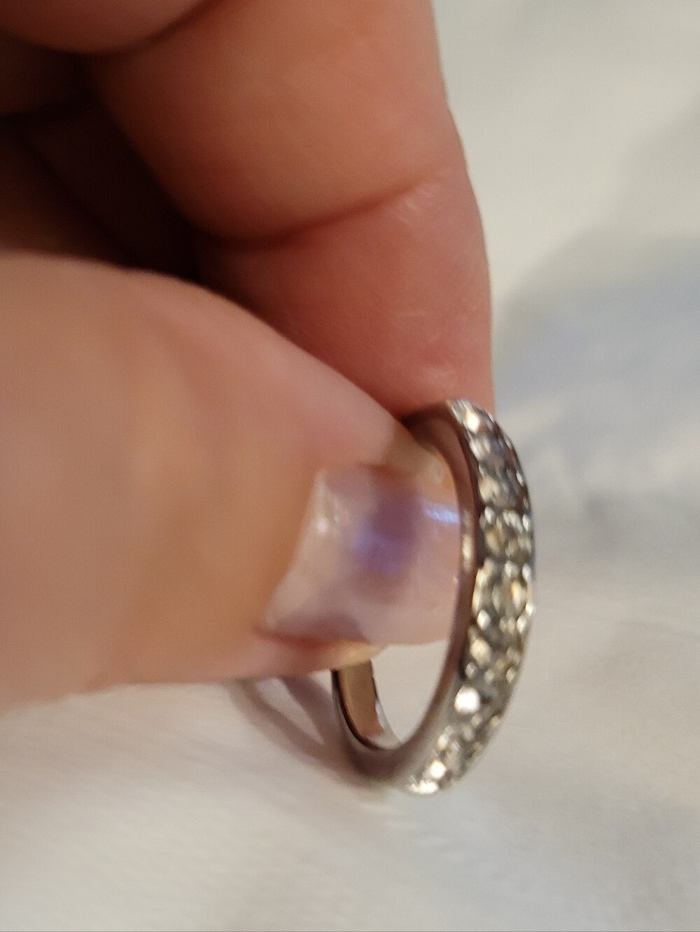 Silver-Tone Stackable Eternity Ring - Clear Stones - Size 6